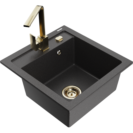 Mexen Vito 1-compartment granite sink with a kitchen mixer tap Rita, spotted black - 6503-76-670300-50