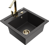 Mexen Vito 1-compartment granite sink with a kitchen mixer tap Rita, spotted black - 6503-76-670300-50