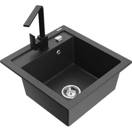Mexen Vito granite sink, 1 basin with Rita kitchen tap, black speckled - 6503-76-670300-70