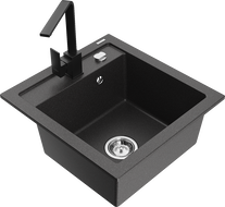Mexen Vito granite sink, 1 basin with Rita kitchen tap, black speckled - 6503-76-670300-70
