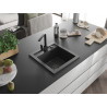 Mexen Vito granite kitchen sink with 1 bowl and Rita kitchen faucet, black speckled - 6503-76-670300-70-B