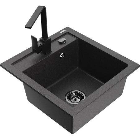 Mexen Vito granite kitchen sink with 1 bowl and Rita kitchen faucet, black speckled - 6503-76-670300-70-B