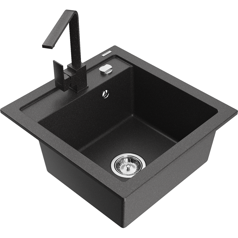 Mexen Vito 1-compartment granite sink with a kitchen mixer tap Rita, spotted black - 6503-76-670300-76