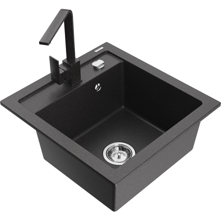 Mexen Vito granite kitchen sink with 1-bowl and Rita kitchen faucet, black speckled - 6503-76-670300-76