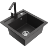 Mexen Vito granite kitchen sink 1-bowl with kitchen faucet Rita, black speckled - 6503-76-670300-76