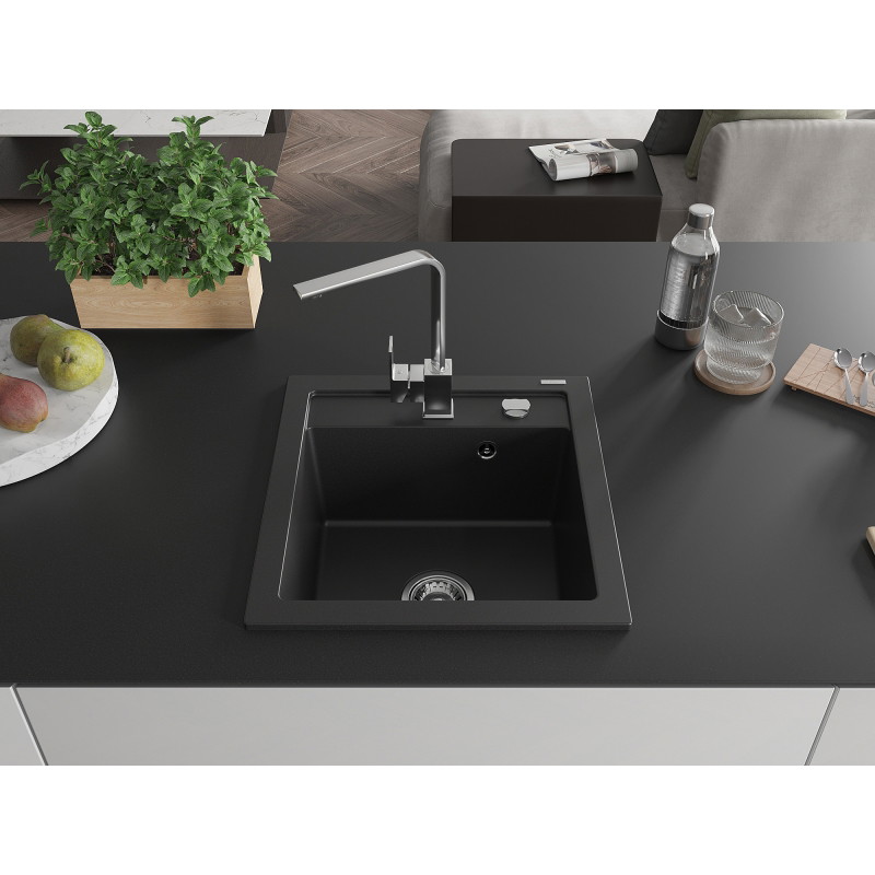 Mexen Vito 1-bowl granite sink with Rita kitchen faucet, black - 6503-77-670300-00