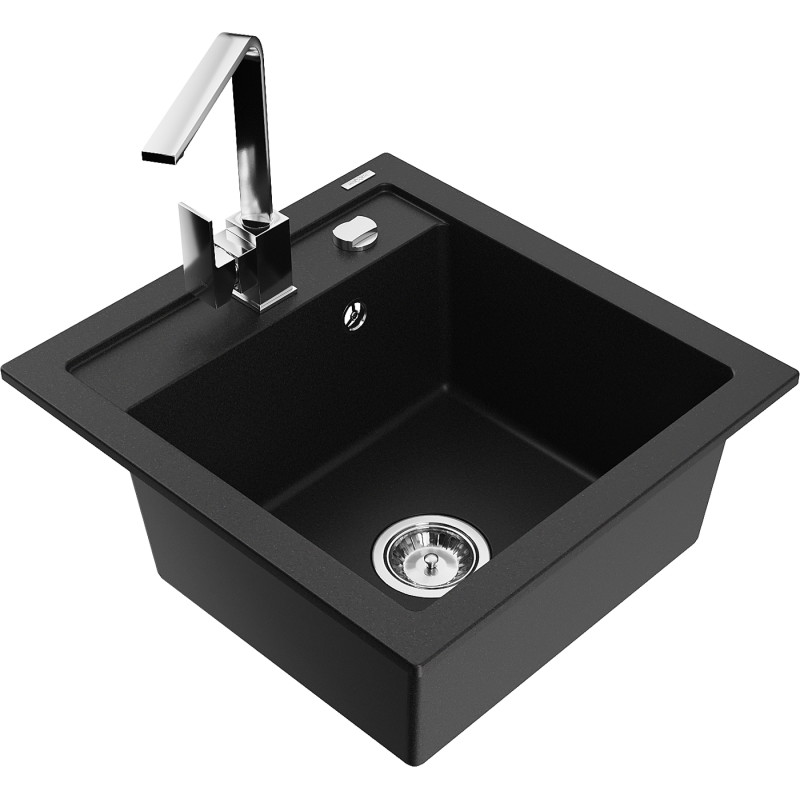 Mexen Vito 1-bowl granite sink with Rita kitchen faucet, black - 6503-77-670300-00
