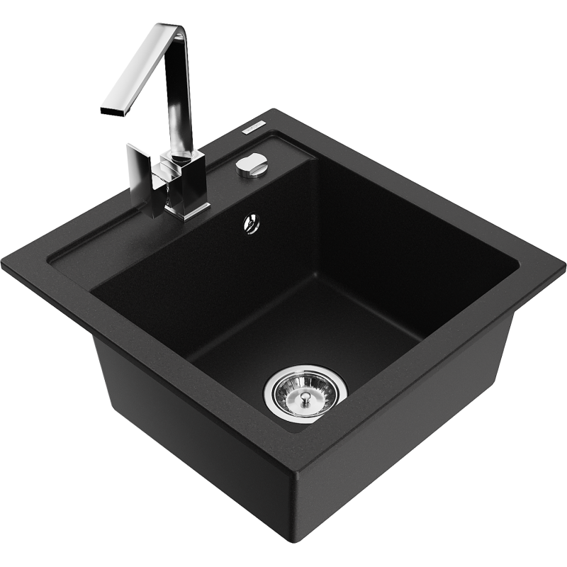 Mexen Vito 1-compartment granite sink with a kitchen mixer tap Rita, Black - 6503-77-670300-00