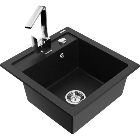 Mexen Vito granite single-bowl sink with Rita kitchen faucet, black - 6503-77-670300-00