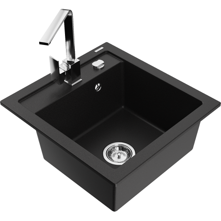 Mexen Vito granite sink single-bowl with kitchen tap Rita, black - 6503-77-670300-00