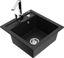 Mexen Vito 1-compartment granite sink with a kitchen mixer tap Rita, Black - 6503-77-670300-00