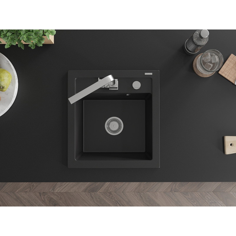 Mexen Vito 1-bowl granite sink with Rita kitchen faucet, black - 6503-77-670300-00