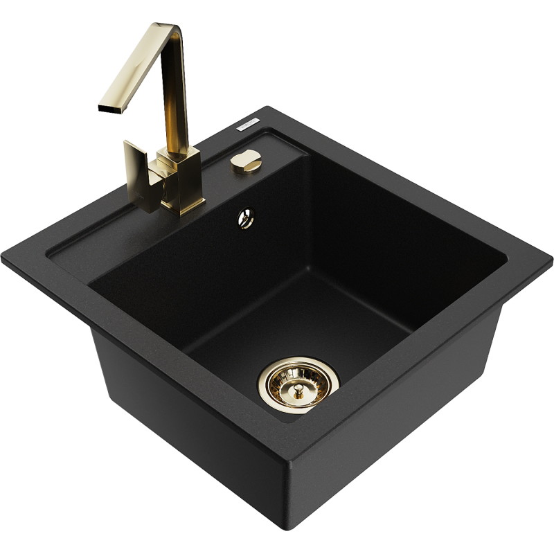 Mexen Vito 1-Bowl Granite Sink with Rita Kitchen Faucet, Black - 6503-77-670300-50
