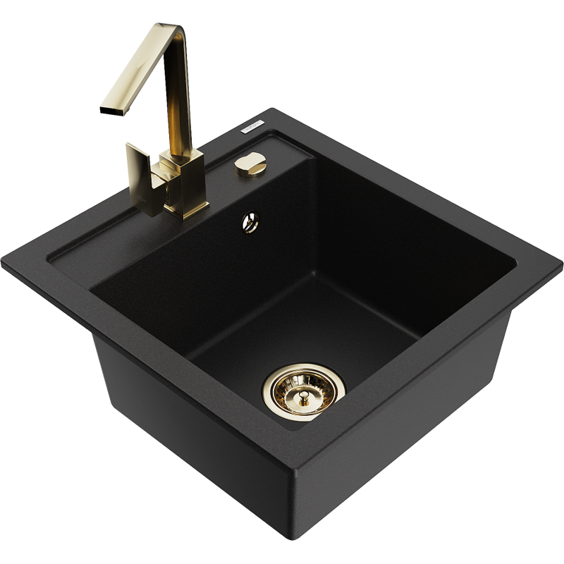 Mexen Vito 1-compartment granite sink with a kitchen mixer tap Rita, Black - 6503-77-670300-50