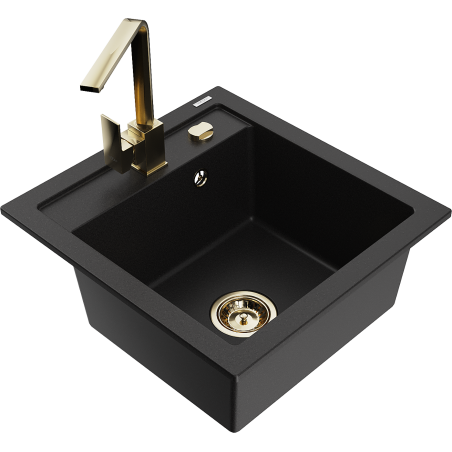 Mexen Vito 1-compartment granite sink with a kitchen mixer tap Rita, Black - 6503-77-670300-50