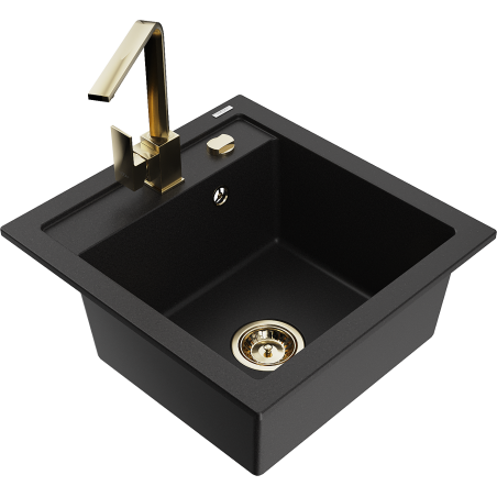 Mexen Vito granite kitchen sink 1-bowl with Rita kitchen tap, black - 6503-77-670300-50