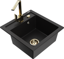 Mexen Vito granite kitchen sink 1-bowl with Rita kitchen tap, black - 6503-77-670300-50