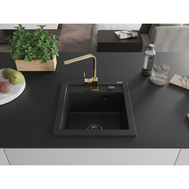 Mexen Vito granite kitchen sink 1-bowl with Rita kitchen faucet, black - 6503-77-670300-50-B