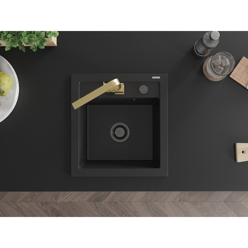 Mexen Vito granite single-bowl sink with Rita kitchen faucet, black - 6503-77-670300-50-B