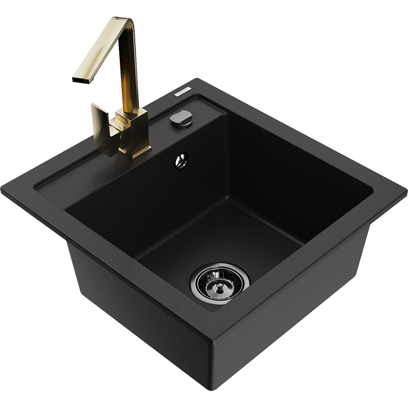 Mexen Vito 1-compartment granite sink with a kitchen mixer tap Rita, Black - 6503-77-670300-50-B