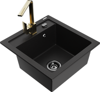 Mexen Vito 1-bowl granite sink with Rita kitchen tap, black - 6503-77-670300-50-B