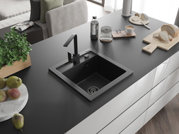 Mexen Vito 1-compartment granite sink with a kitchen mixer tap Rita, Black - 6503-77-670300-70-B