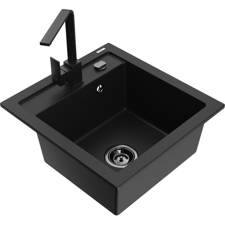 Mexen Vito 1-bowl granite sink with Rita kitchen faucet, black - 6503-77-670300-70-B