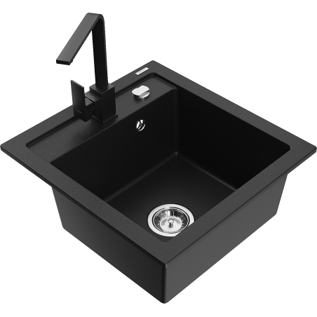 Mexen Vito granite kitchen sink 1-bowl with Rita kitchen faucet, black - 6503-77-670300-70