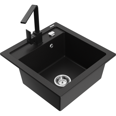 Mexen Vito granite sink 1-bowl with kitchen tap Rita, black - 6503-77-670300-70
