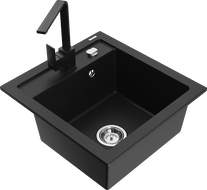 Mexen Vito 1-compartment granite sink with a kitchen mixer tap Rita, Black - 6503-77-670300-70