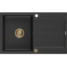 Mexen Bruno 1-compartment granite sink with a drip tray 795 x 495 mm, Black/Silver metallic, siphon Gold - 6513791010-73-G