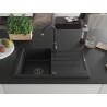 Mexen Bruno granite kitchen sink 1-bowl with drainer 795 x 495 mm, black/silver metallic, black siphon - 6513791010-73-B