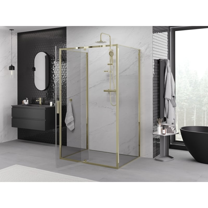 Mexen Exo-R 3S 3-sided pivot shower enclosure 140 x 85 cm, transparent, gold - 819-140-085-50-00-3S