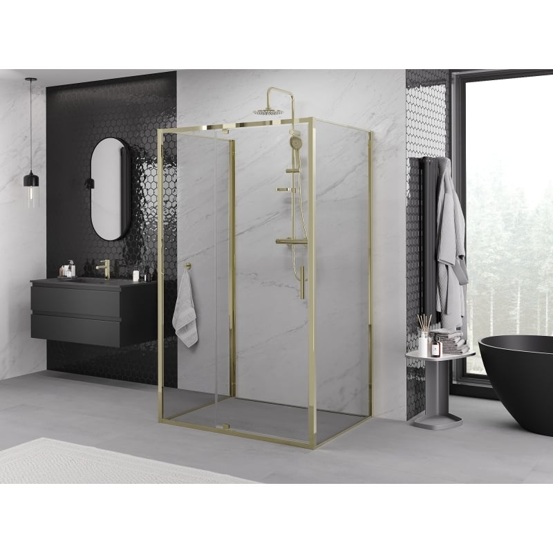 Mexen Exo-R 3S 3-sided pivot shower enclosure 140 x 85 cm, transparent, gold - 819-140-085-50-00-3S