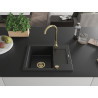 Mexen Enzo 1-bowl granite sink with drainer 576 x 465 mm, black/silver metallic, golden siphon - 6506571005-73-G