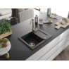Mexen Enzo 1-bowl granite sink with drainer 576 x 465 mm, black/silver metallic, gold siphon - 6506571005-73-G