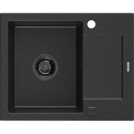 Mexen Enzo 1-bowl granite sink with drainer 576 x 465 mm, black/silver metallic, black siphon - 6506571005-73-B
