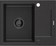 Mexen Enzo 1-compartment granite sink with a drip tray 576 x 465 mm, Black/Silver metallic, siphon Black - 6506571005-73-B