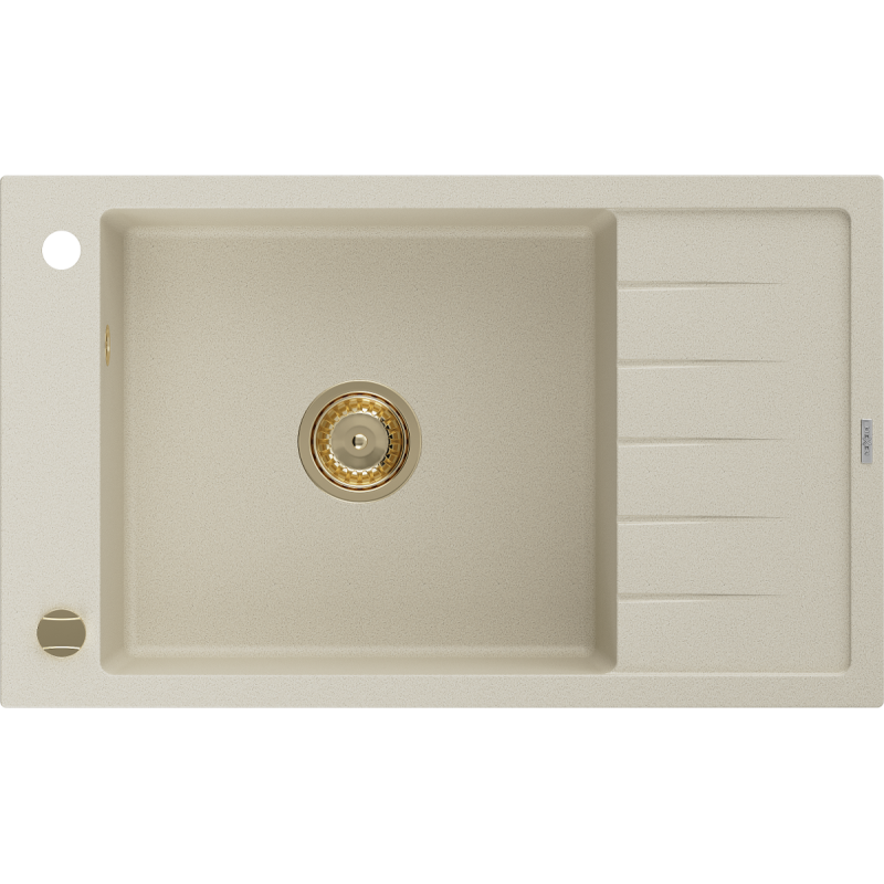 Mexen Elias 1-bowl granite kitchen sink with drainer 795 x 480 mm, beige, gold siphon - 6511791005-69-G
