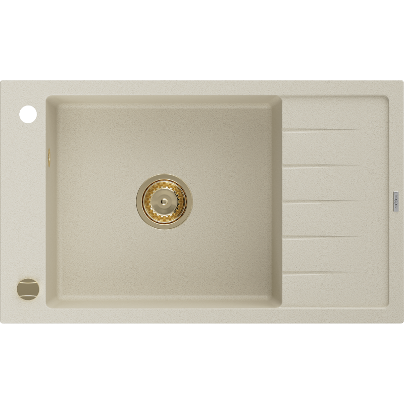 Mexen Elias 1-compartment granite sink with a drip tray 795 x 480 mm, Beige, siphon Gold - 6511791005-69-G