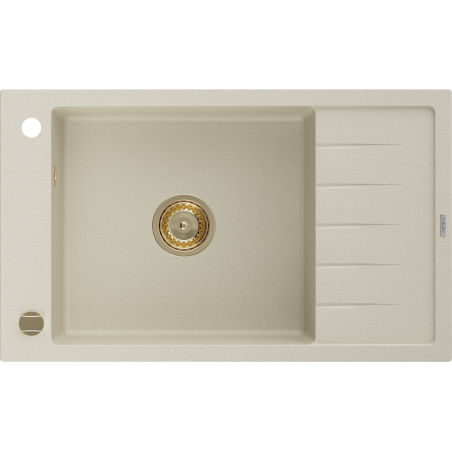 Mexen Elias 1-bowl granite kitchen sink with drainer 795 x 480 mm, beige, gold siphon - 6511791005-69-G