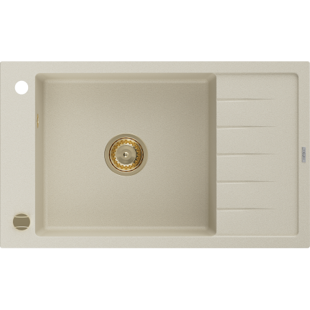 Mexen Elias granite sink 1-bowl with drainer 795 x 480 mm, beige, golden siphon - 6511791005-69-G