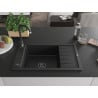 Mexen Elias granite sink 1-bowl with drainer 795 x 480 mm, black, black siphon - 6511791005-77-B