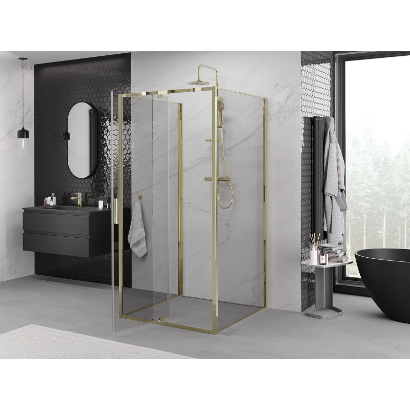 Mexen Exo-R 3S 3-sided pivot shower enclosure 100 x 100 cm, transparent, gold - 819-100-100-50-00-3S