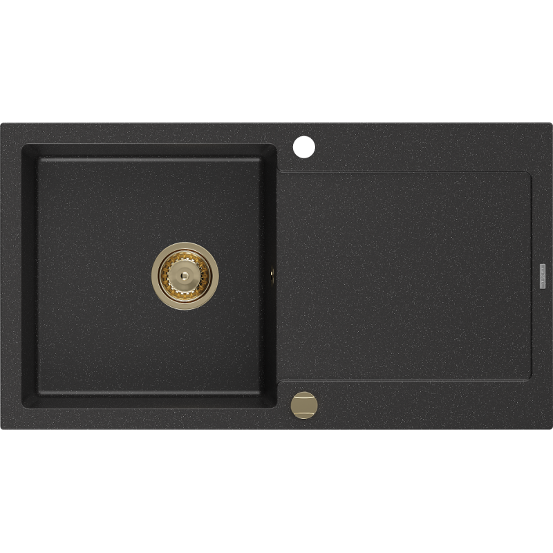 Mexen Leo 1-compartment granite sink with a drip tray 900 x 500 mm, Black/Silver metallic, siphon Gold - 6501901010-73-G