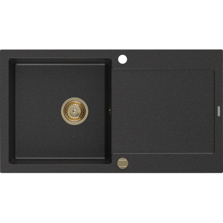 Mexen Leo 1-bowl granite sink with drainer 900 x 500 mm, black/silver metallic, gold siphon - 6501901010-73-G