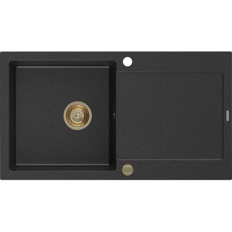 Mexen Leo 1-compartment granite sink with a drip tray 900 x 500 mm, Black/Silver metallic, siphon Gold - 6501901010-73-G