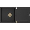 Mexen Leo 1-bowl granite sink with drainer 900 x 500 mm, black/silver metallic, gold siphon - 6501901010-73-G