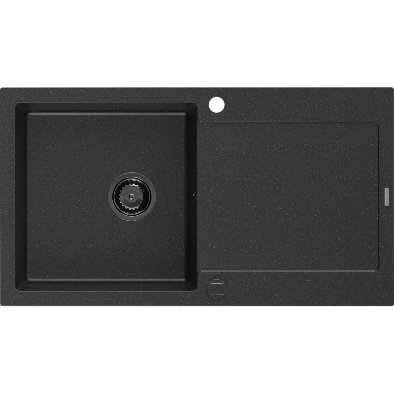 Mexen Leo 1-compartment granite sink with a drip tray 900 x 500 mm, Black/Silver metallic, siphon Black - 6501901010-73-B