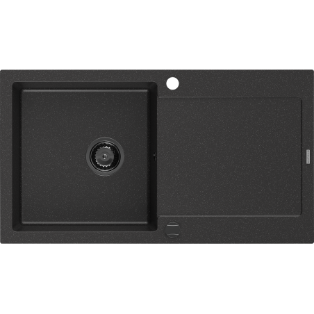 Mexen Leo granite kitchen sink 1-bowl with drainer 900 x 500 mm, black/silver metallic, black siphon - 6501901010-73-B